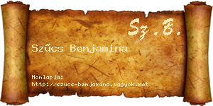 Szűcs Benjamina névjegykártya